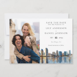 Reserva La Fecha San Diego Skyline Watercolor Photo Wedding