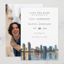 Reserva La Fecha San Diego Skyline Watercolor Photo Wedding