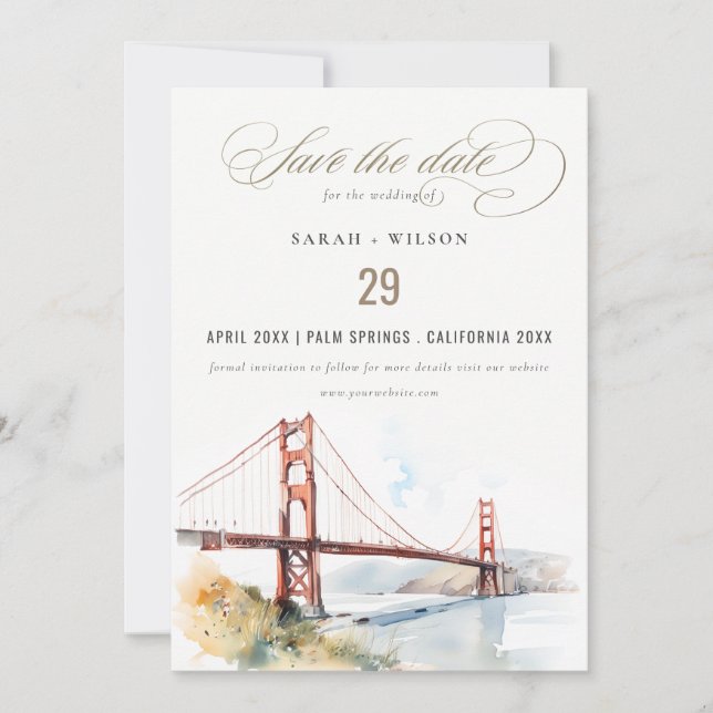Reserva La Fecha San Francisco Golden Gate Bridge Landscape Wedding (Anverso)
