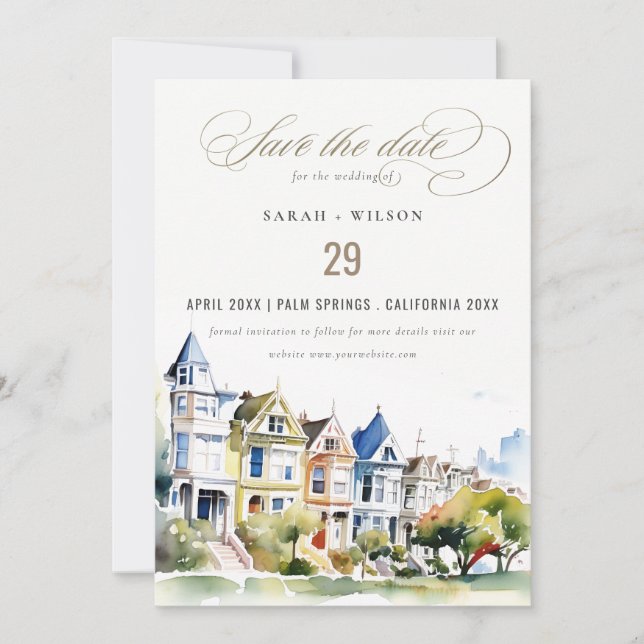Reserva La Fecha San Francisco Painted Ladies Landscape Wedding (Anverso)