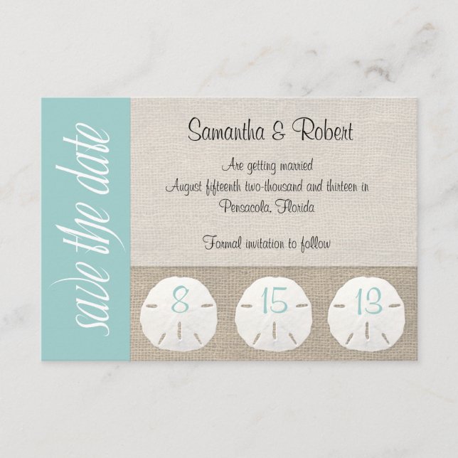 Reserva La Fecha Sand Dollar Beach Wedding Save the Date (Anverso)