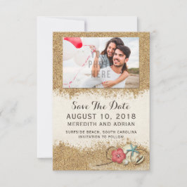 Reserva La Fecha Sandy Beach Hibiscus Wedding Save The Date Photo