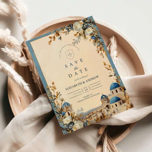 Reserva La Fecha Santorini Blue Dome Botanical Elegance (Subido por el creador)