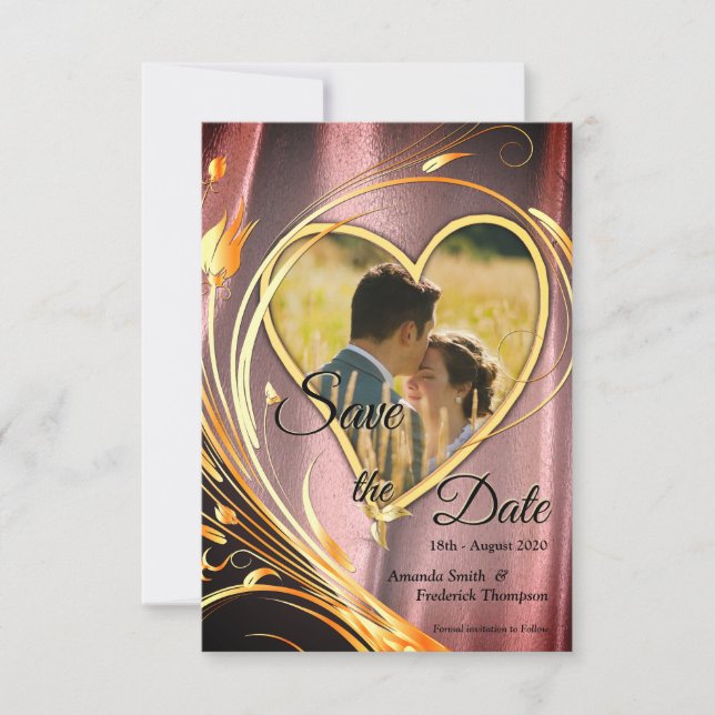 Reserva La Fecha Satinado de cobre/latón y flor gráfica (Anverso)