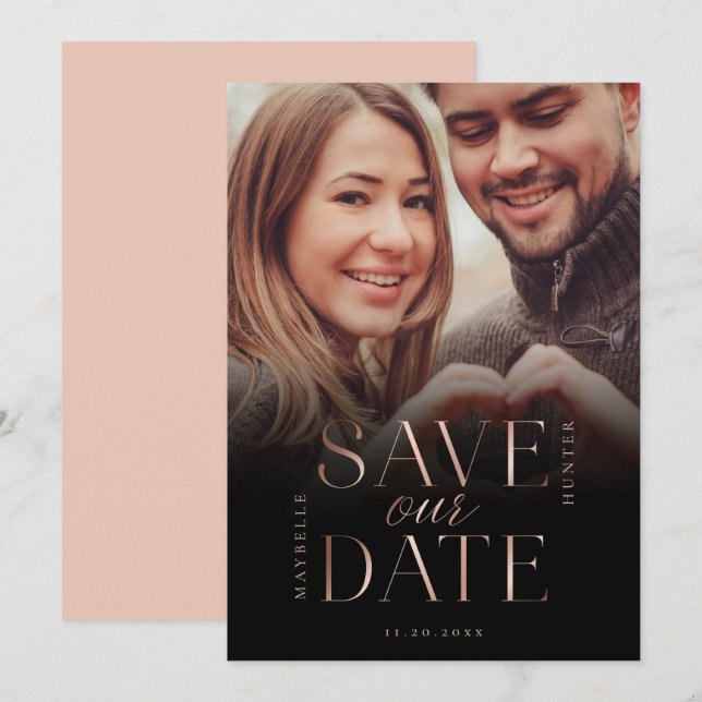 Reserva La Fecha Save Our Date Rosa Dorado Foto Completa Gradiente  (Anverso / Reverso)