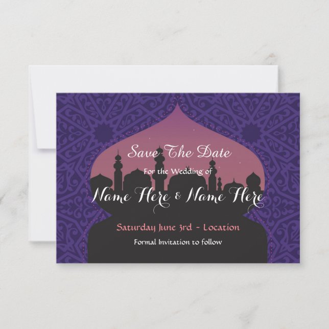 Reserva La Fecha Save the Date Arabian Nights Wedding Invita (Anverso)