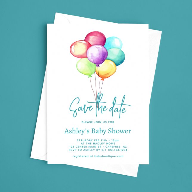 Reserva La Fecha Save the Date Balloons Aqua Blue Baby Shower (Subido por el creador)