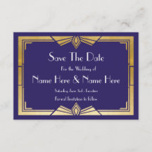 Save The Date Boda 1920's Navy Gold invita