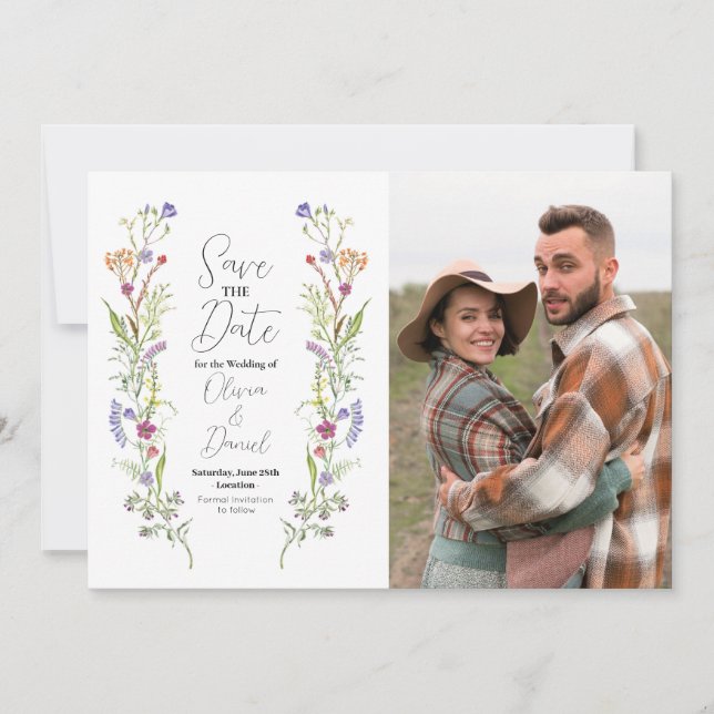 Reserva La Fecha Save the Date Boda Wildflower Floral Photo (Anverso)