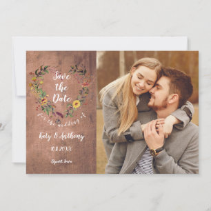 Reserva La Fecha Save the Date Floral Heart Rustic Wood Photo