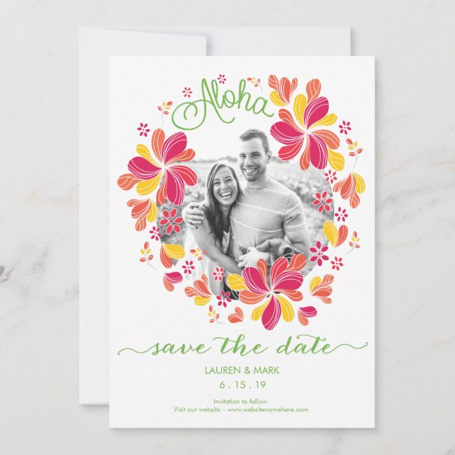 Reserva La Fecha Save the Date - Foto, Tropical, Hawaiana, Isla (Anverso)