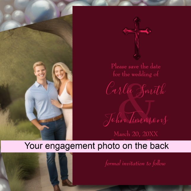 Reserva La Fecha Save the Date Gold Cross Red Monotone foto (Subido por el creador)