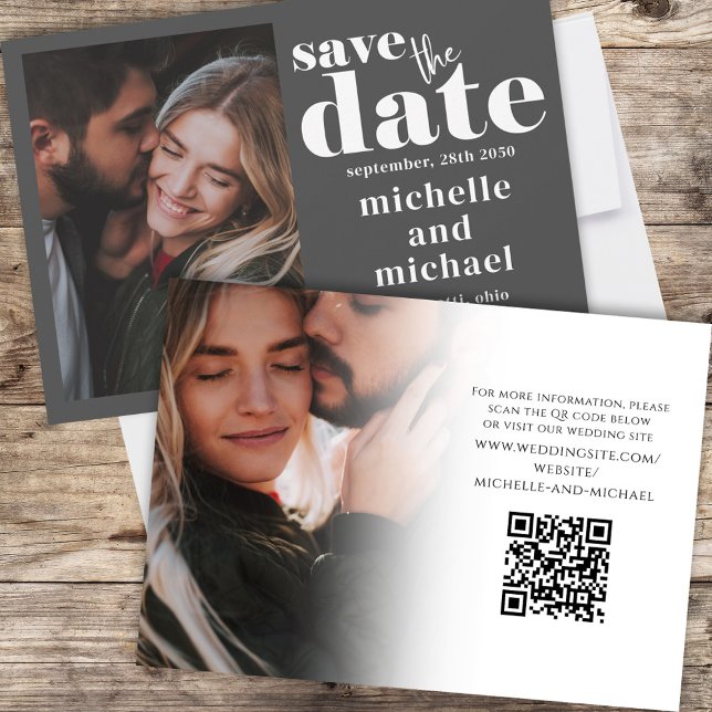 Reserva La Fecha Save the Date Modern Boda Photo Website (Two photo template featuring QR code for URL link placement)