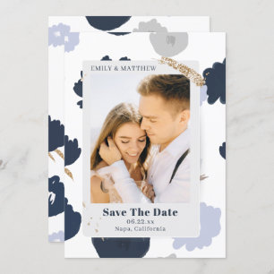 Reserva La Fecha Save the Date Modern Purpurina Photo Blue Floral