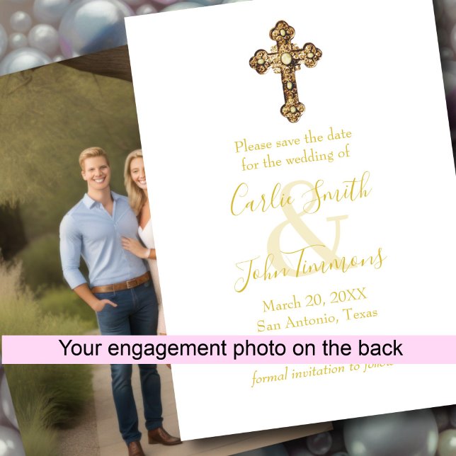 Reserva La Fecha Save the Date Ornate Jewled Gold Cross Photo (Subido por el creador)