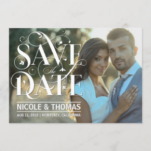 Reserva La Fecha Save the Date Photo - Floral Flourish Typography