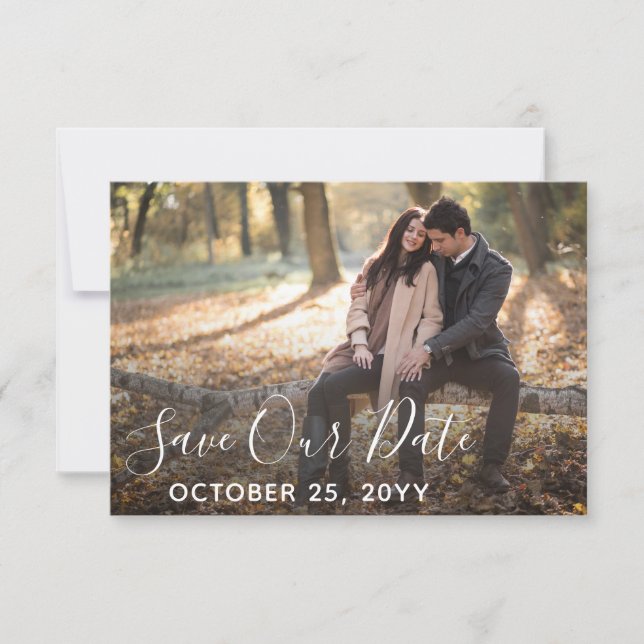 Reserva La Fecha Save the Date Rustic Wood Boda Personalizado Foto (Anverso)
