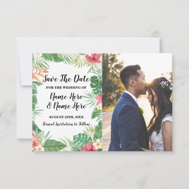 Reserva La Fecha Save the Date Tropical Aloha Floral Flowers Photo (Anverso)