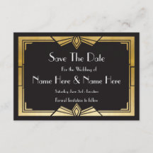 Save The Date Wedding Party 1920's Gold ites