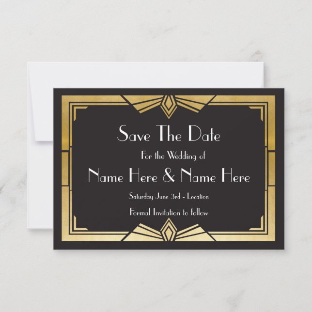 Reserva La Fecha Save The Date Wedding Party 1920's Gold ites (Anverso)