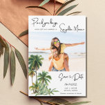 Reserva La Fecha Sayulita, Boda fotográfico de destino en la playa<br><div class="desc">Foto de diseño de palmeras acuáticas para guardar las fechas de su boda de destino de playa en Sayulita, México! Comparte tu foto favorita de compromiso y tus próximos detalles del boda con la familia y amigos con estos datos para guardar las fechas. La tarjeta se invierte a coordinar el...</div>