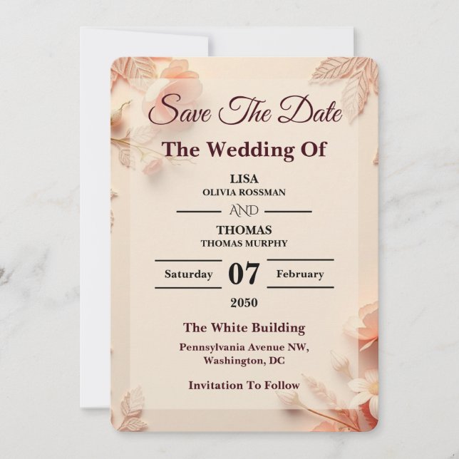 Reserva La Fecha Scalloped Peach Pastel Wedding Save The Date (Anverso)