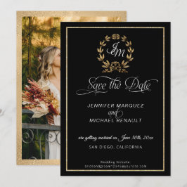 Reserva La Fecha Script de caligrafía de vintage Black n Gold Photo