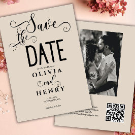 Reserva La Fecha Script de caligrafía romántica Foto Código QR