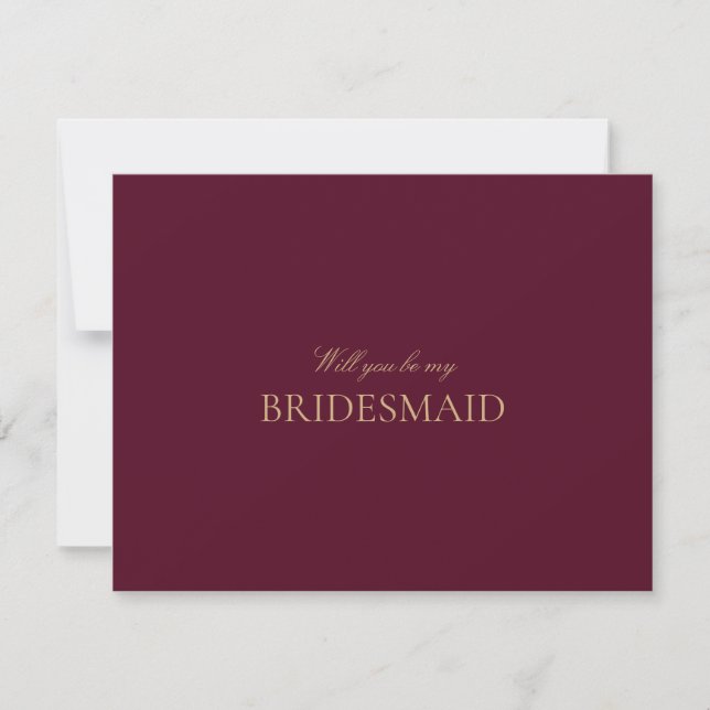 Reserva La Fecha Script Gold Burgundy Bridesmaid (Tarjeta de propue (Anverso)