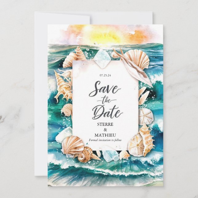 Reserva La Fecha Script Rustic Beach Wedding (Anverso)