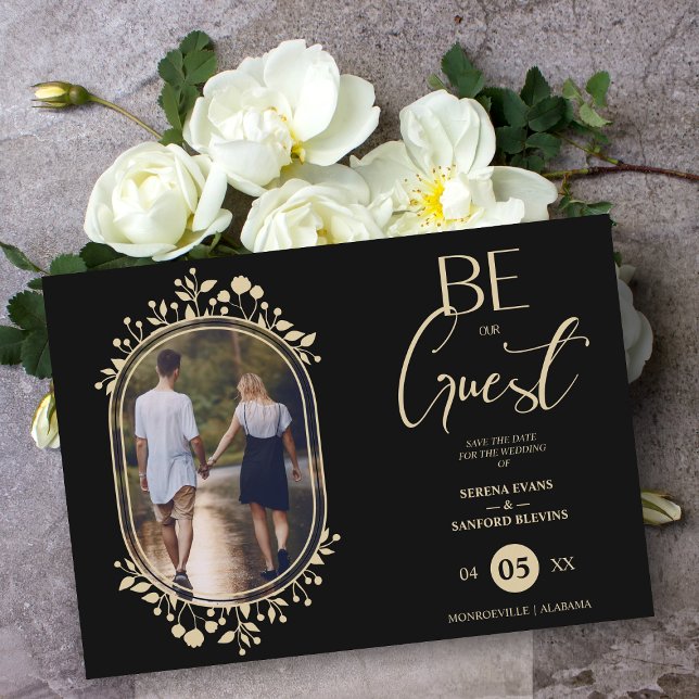 Reserva La Fecha Sea nuestro invitado Boda negro Moda Floral Frame  (Subido por el creador)