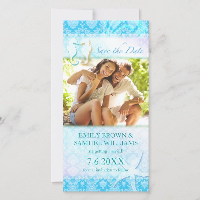 Reserva La Fecha SeaHorse Beach Wedding Photo Save the Date Card (Anverso)