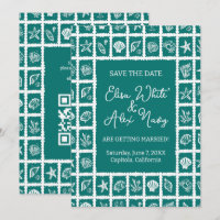 Seashell Grid Beach Wedding PERSONALIZADO QR Code
