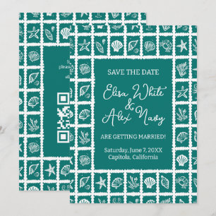 Reserva La Fecha Seashell Grid Beach Wedding PERSONALIZADO QR Code