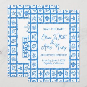 Reserva La Fecha Seashell Grid Beach Wedding PERSONALIZADO QR Code