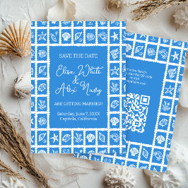 Reserva La Fecha Seashell Grid Beach Wedding PERSONALIZADO QR Code