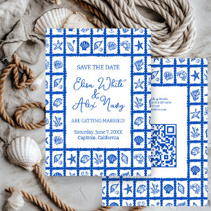 Reserva La Fecha Seashell Grid Beach Wedding PERSONALIZADO QR Code
