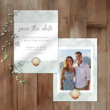 Seashell Watercolor Minimalist Beach Photo Wedding