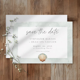 Reserva La Fecha Seashell Watercolor Minimalist Beach Wedding