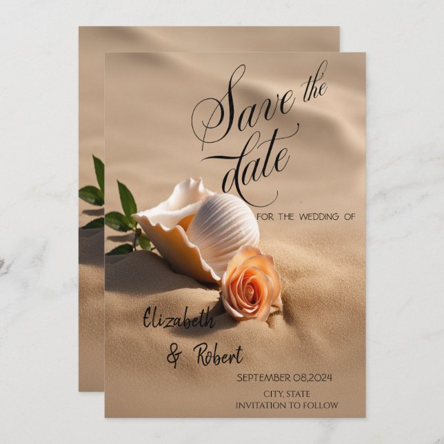 Reserva La Fecha Seashells Rosa Sand Save the Date (Anverso / Reverso)