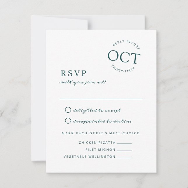 Reserva La Fecha Sello de fecha moderno profundo verde RSVP de boda (Anverso)