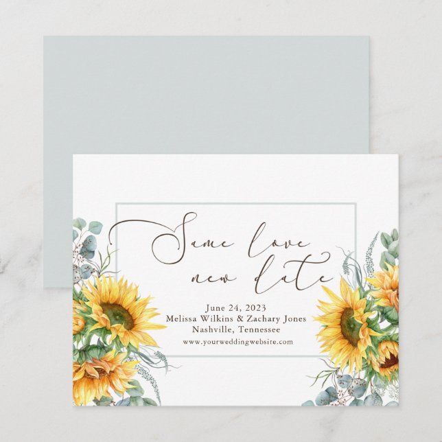 Reserva La Fecha Sencilla Acuarela Girasol Mismo Amor Nueva Fecha (Anverso / Reverso)