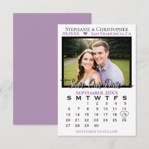 Reserva La Fecha Sencilla Boda de Calendario y Foto Lavanda y Blanc