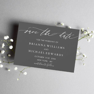Reserva La Fecha Sencilla Caligrafía Elegante Boda Gris