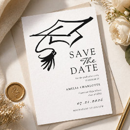 Reserva La Fecha Sencilla Fiesta de Graduación en Blanco y Negro