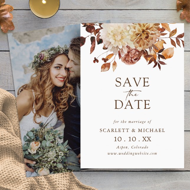 Reserva La Fecha Sencilla Foto de Otoño Guardar la Fecha (Simple Elegant Fall Floral  Photo Save The Date by Painted Paperie
)