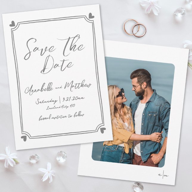 Reserva La Fecha Sencilla Foto Dibujada a Mano Caprichosa Boda (Simple Hand Drawn Photo Whimsical Wedding Save the Date)