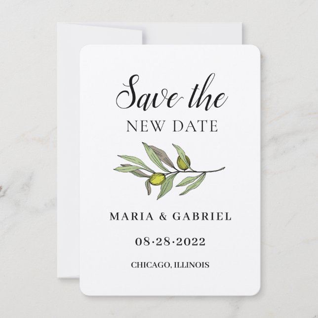 Reserva La Fecha Sencilla Rama de Olivo. Cambio de Boda de kraft ru (Anverso)