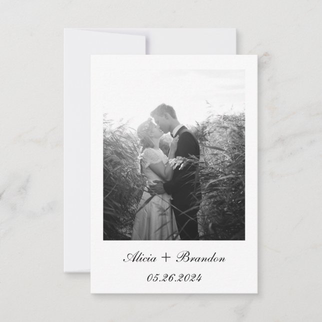Reserva La Fecha Sencilla y elegante foto Boda de texto blanco negr (Anverso)
