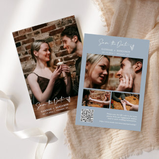 Reserva La Fecha Sencilla y elegante imagen de código QR azul Dusty